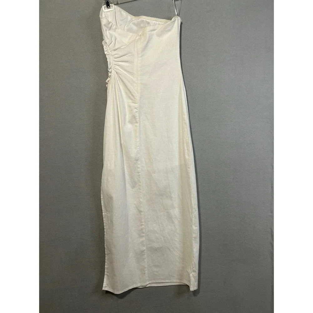 Mable‎ White Strapless Cutout Midi Dress Womens Size Large Party Cocktail